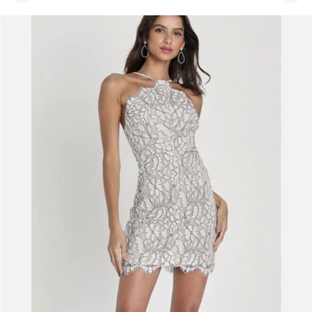 Lulu's Cream Halter Sheath Mini Dress